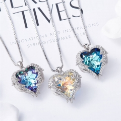 RAIKOU Damen Ozean-Herz-Kette mit Kristallelementen Herzform-, Kristallhalsketten Pulloverkette Geburtstagsgeschenk, Geschenke für Frauen
