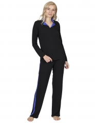RAIKOU Damen Langarm Pyjama Schlafanzug Hausanzug Freizeitanzug sportlich mit V-Ausschnitt Langarm-Pullover im tollen Design
